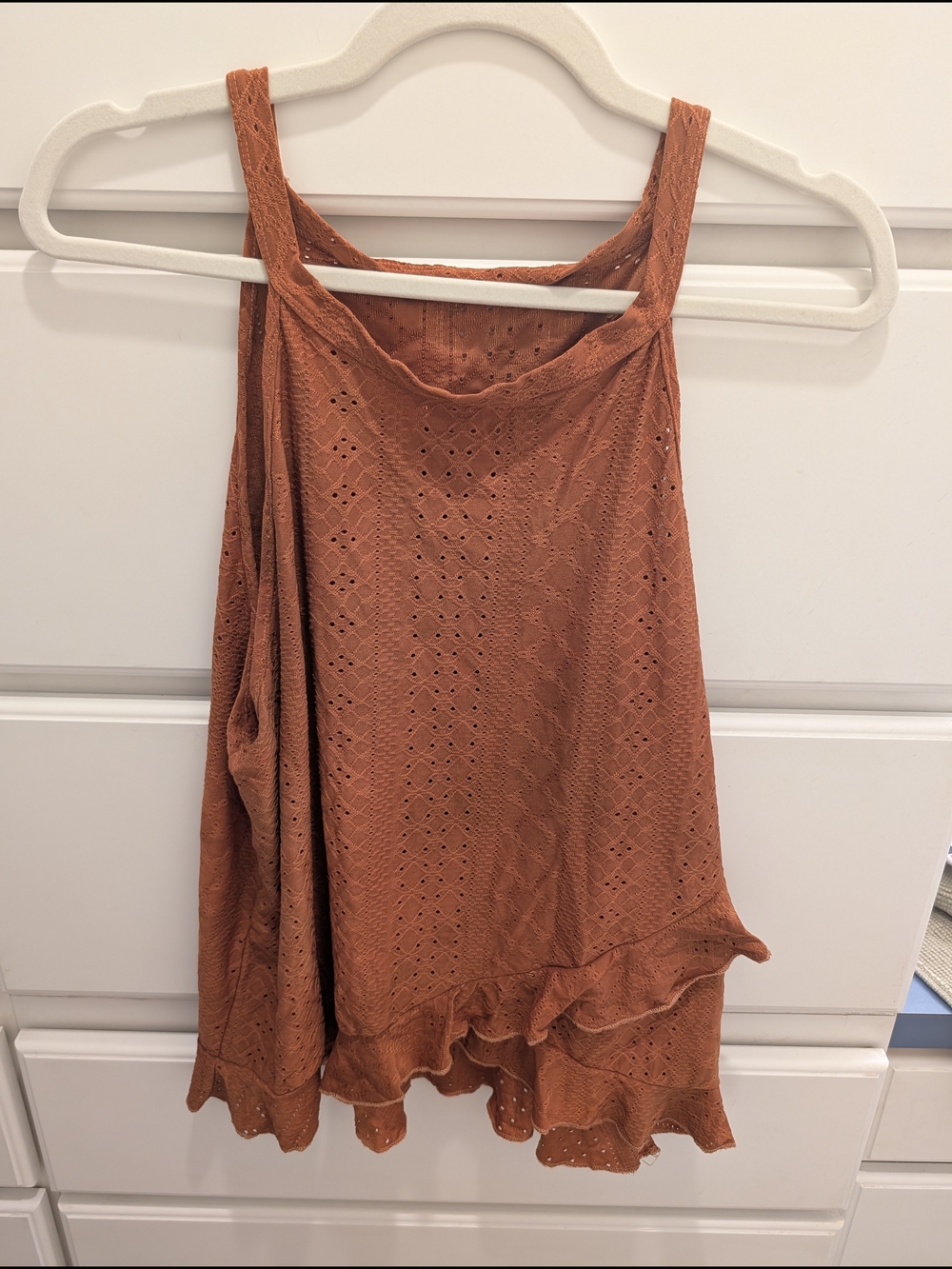 SHEIN Rust Eyelet Ruffle Tank Top - Picture 2 of 2